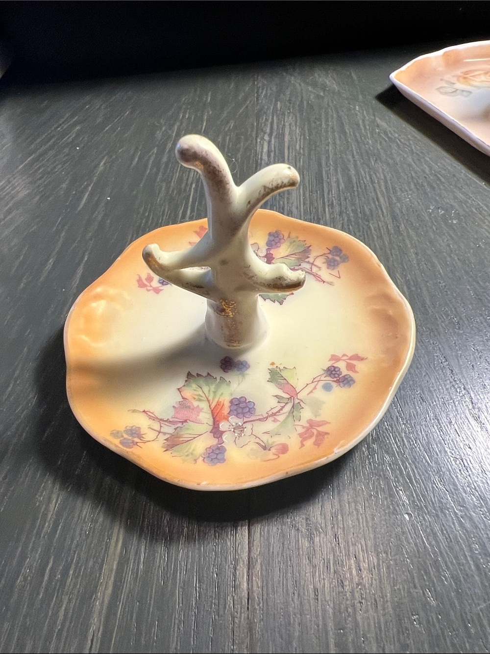 Floral Ceramic Ring Holder Jewelry Tree in Soft Orange - Unbranded